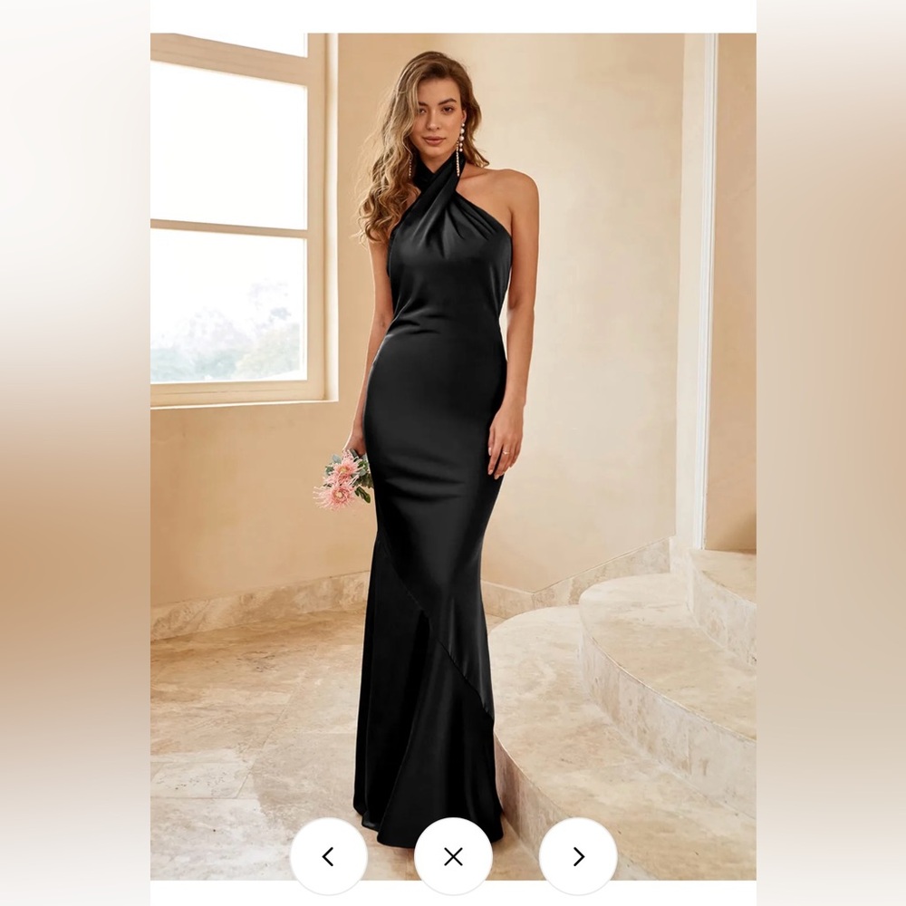 black sheath halter backless bridesmaid dress